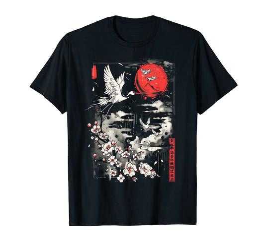 Anime Japanese Goth Cyberpunk City Peace Harmony Nature Bird T-Shirt