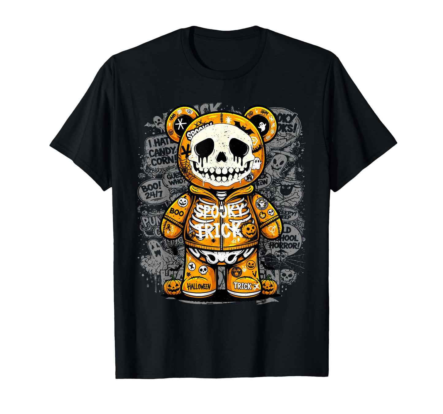 Spooky Skeleton Bear Halloween Graffiti Art for Boys and Kid T-Shirt