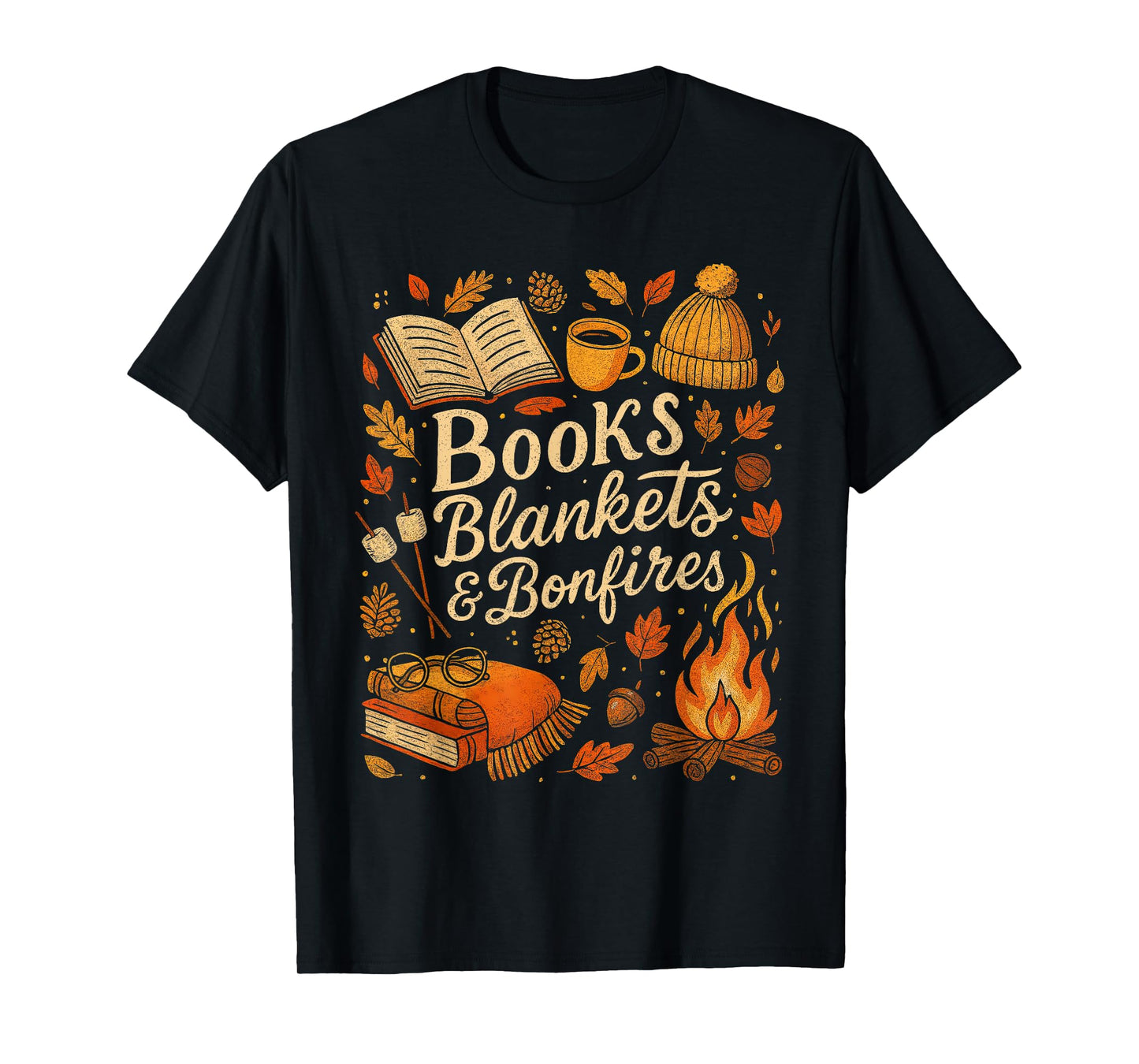 Fall Vibes Cozy Season Reading Book Blankets & Bonfires T-Shirt