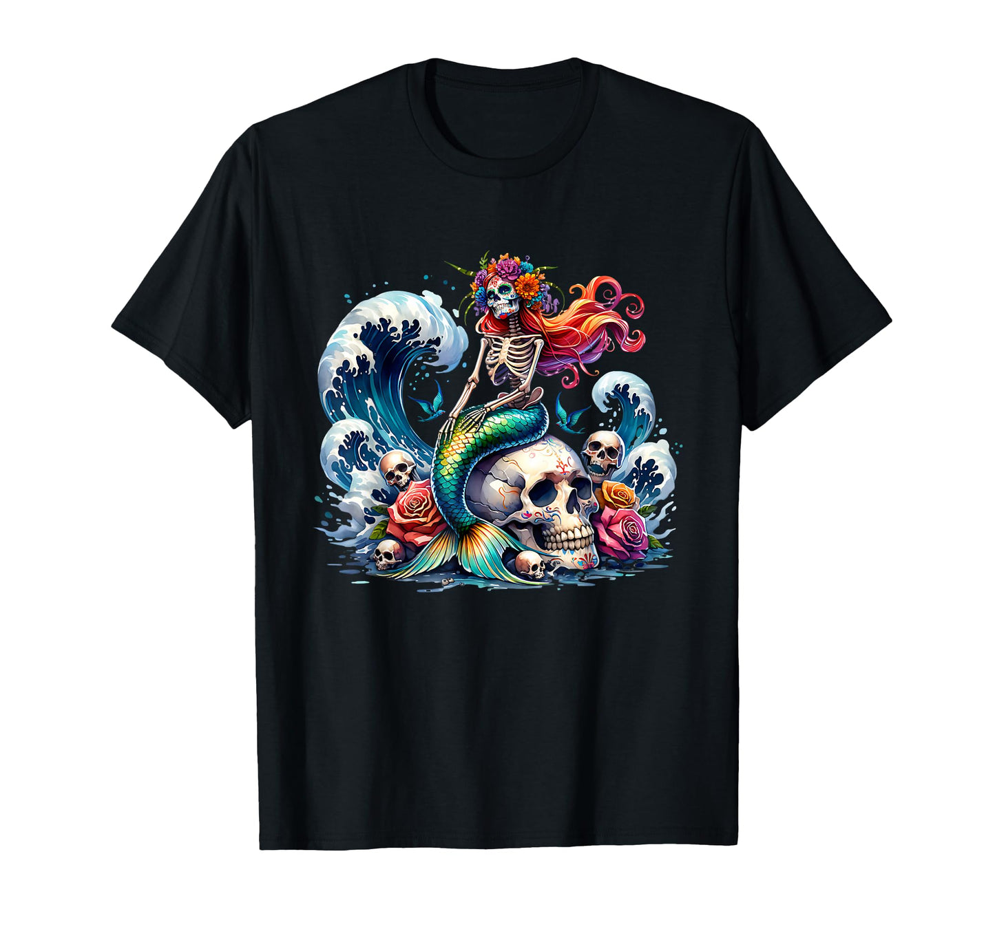 Mermaid Skull Ocean Wave Siren Skeleton Sea T-Shirt