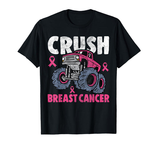 Crush Breast Cancer Awareness Monster Truck kids Boys Girls T-Shirt
