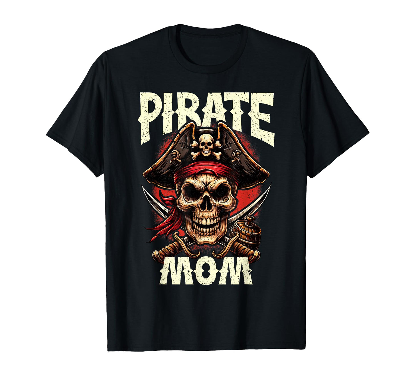 Pirate Mom Skull Jolly Roger Flag Halloween Pirate Family T-Shirt