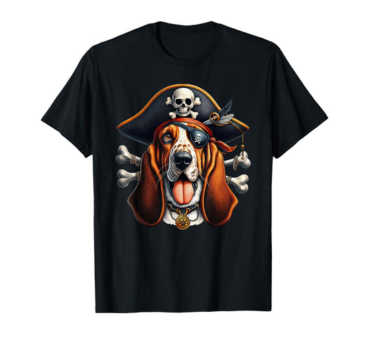 Basset Hound Pirate Crossbones Halloween Mens Womens Kids T-Shirt