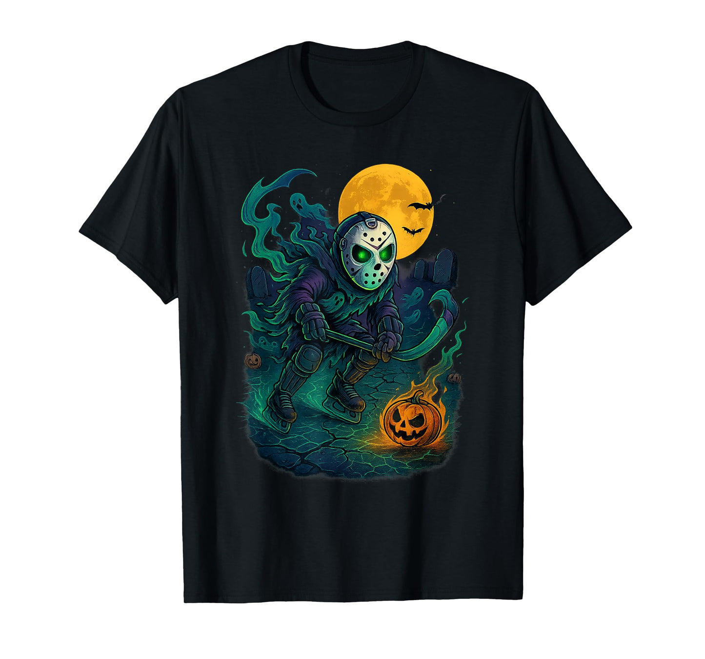 Skeleton Ice Hockey Halloween Sport Costume Men Boys Kids T-Shirt