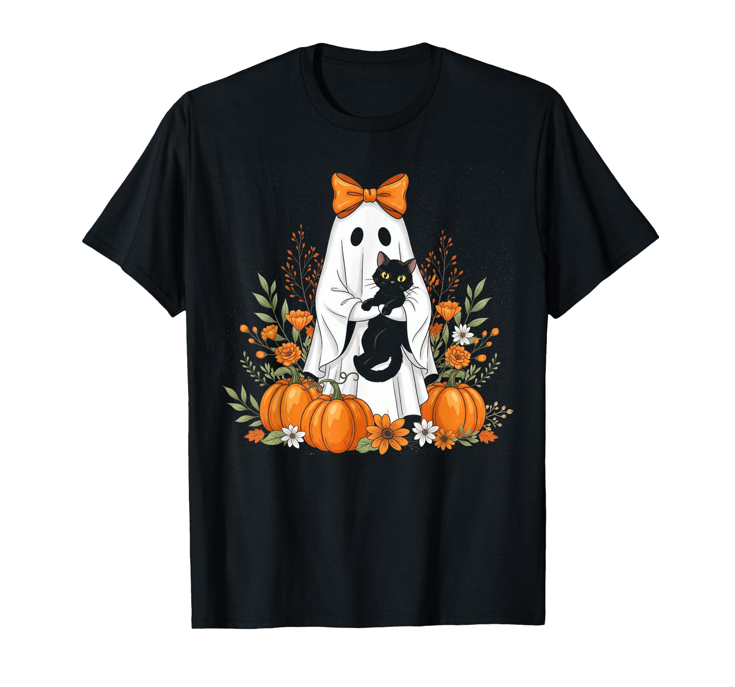 Halloween Ghost and Skeleton Dog Floral Spooky Ghosts Goth T-Shirt