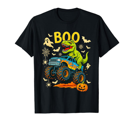Dinosaur T Rex Monster Truck Car Boo Halloween Pumpkin T-Shirt