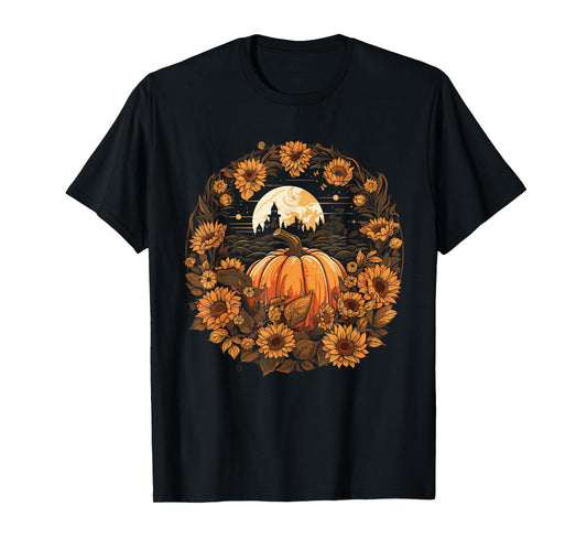 Cottagecore Pumpkins Sunflowers Moon Fall Women's Graphic T-Shirt