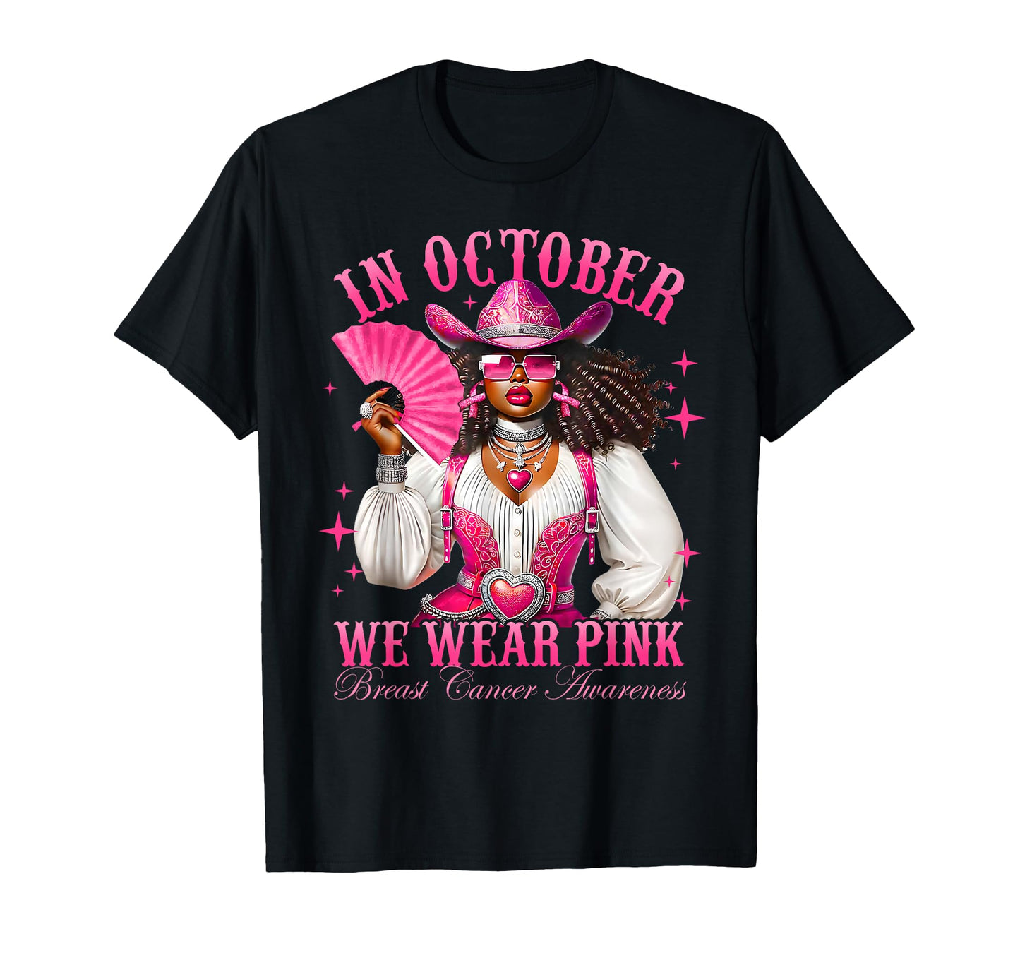 In October We Wear Pink Breast Cancer Awareness Black Woman T-Shirt