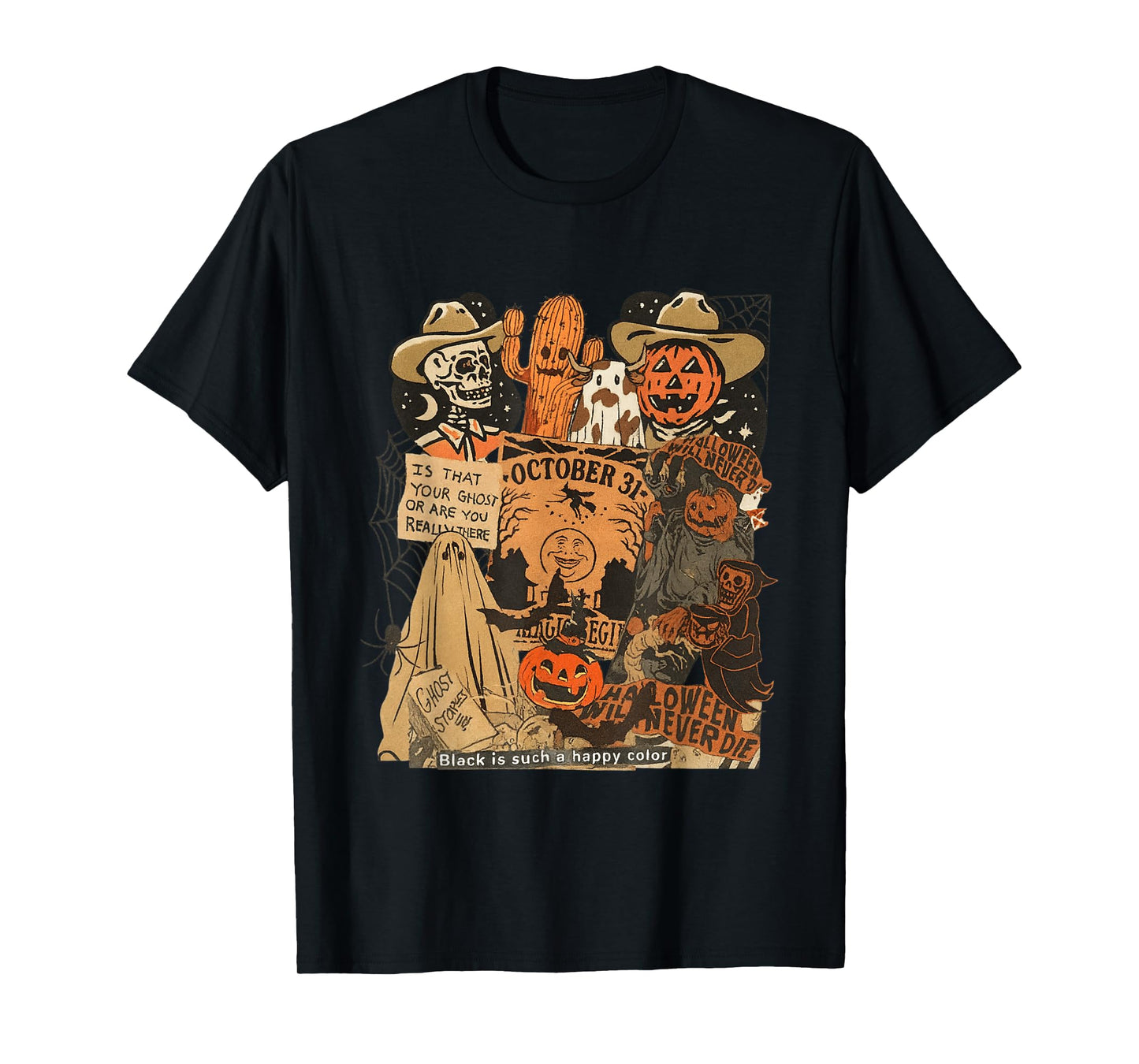 Western Halloween Vintage Aesthetic Pumpkin Skeleton T-Shirt