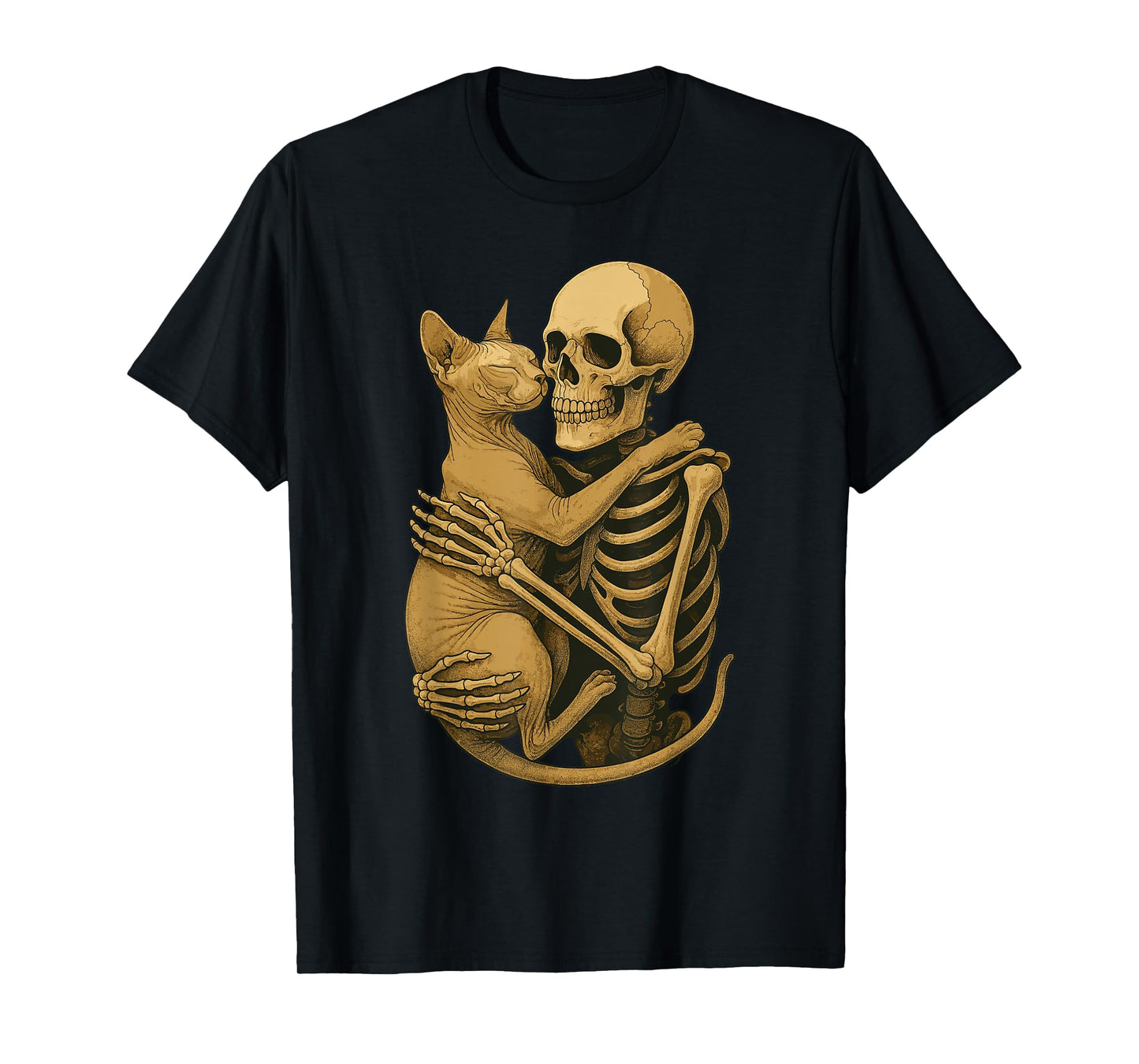Skeleton Hugging Sphynx Cat T-Shirt