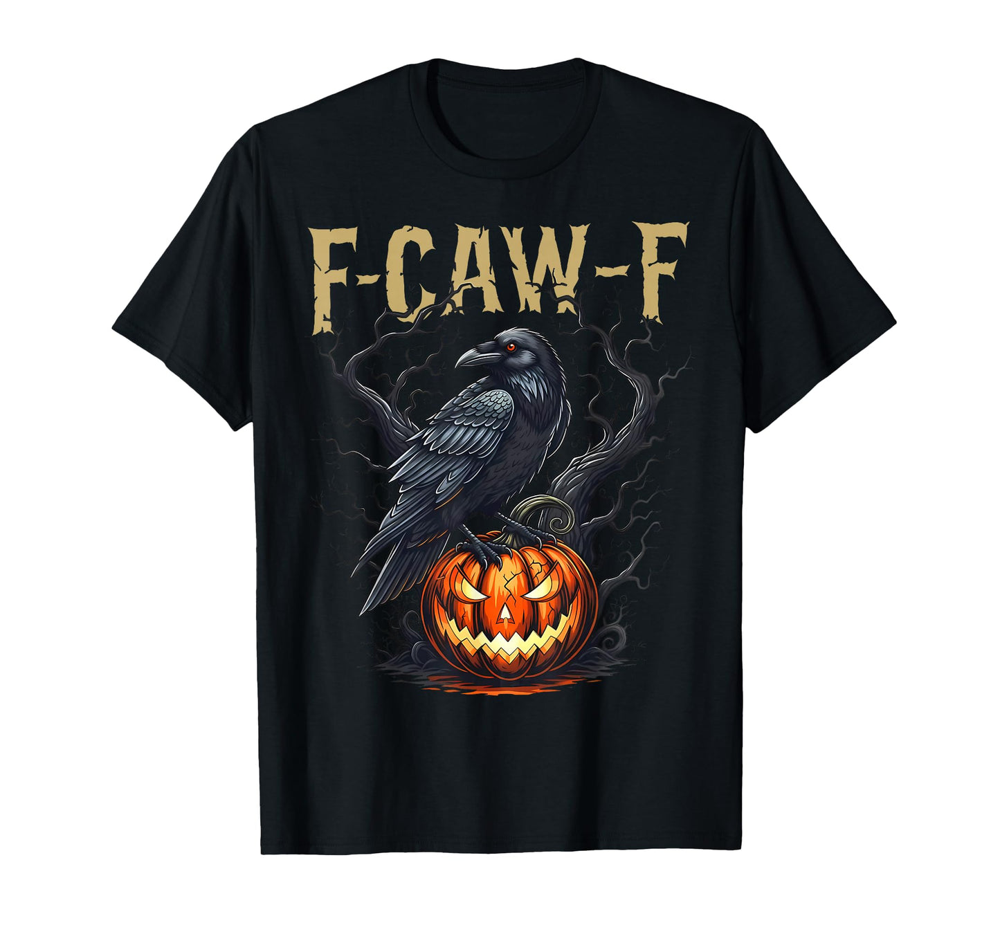 Funny F Caw F Raven Bird Cawing Graphic Halloween Crow Pun T-Shirt