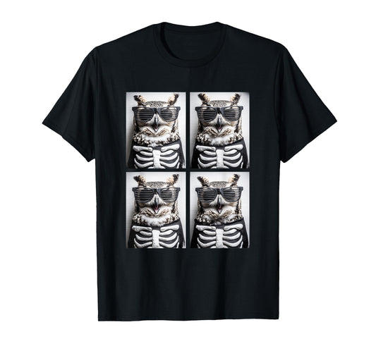 Cute Owls with Sunglasses Skeleton Costume Funny Halloween T-Shirt