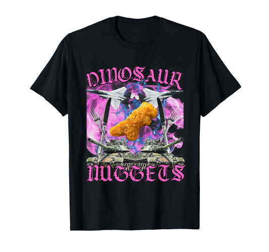 Funny Dinosaur Chicken Nugget Bootleg Hardcore Flames Meme T-Shirt
