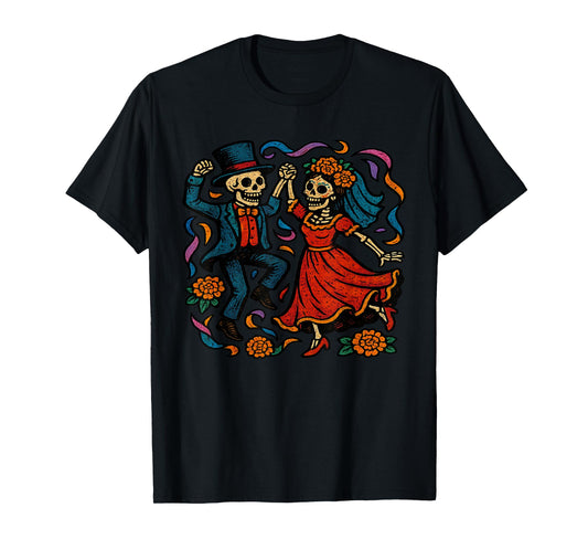 Dancing Skeleton Couple Day of The Dead Celebration T-Shirt