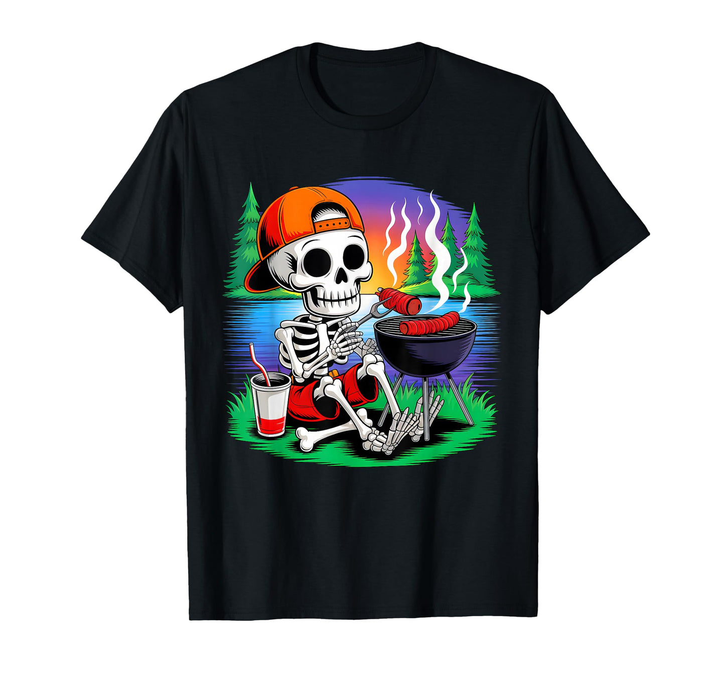 Skeleton BBQ Halloween Costume Funny BBQ Matching Family T-Shirt