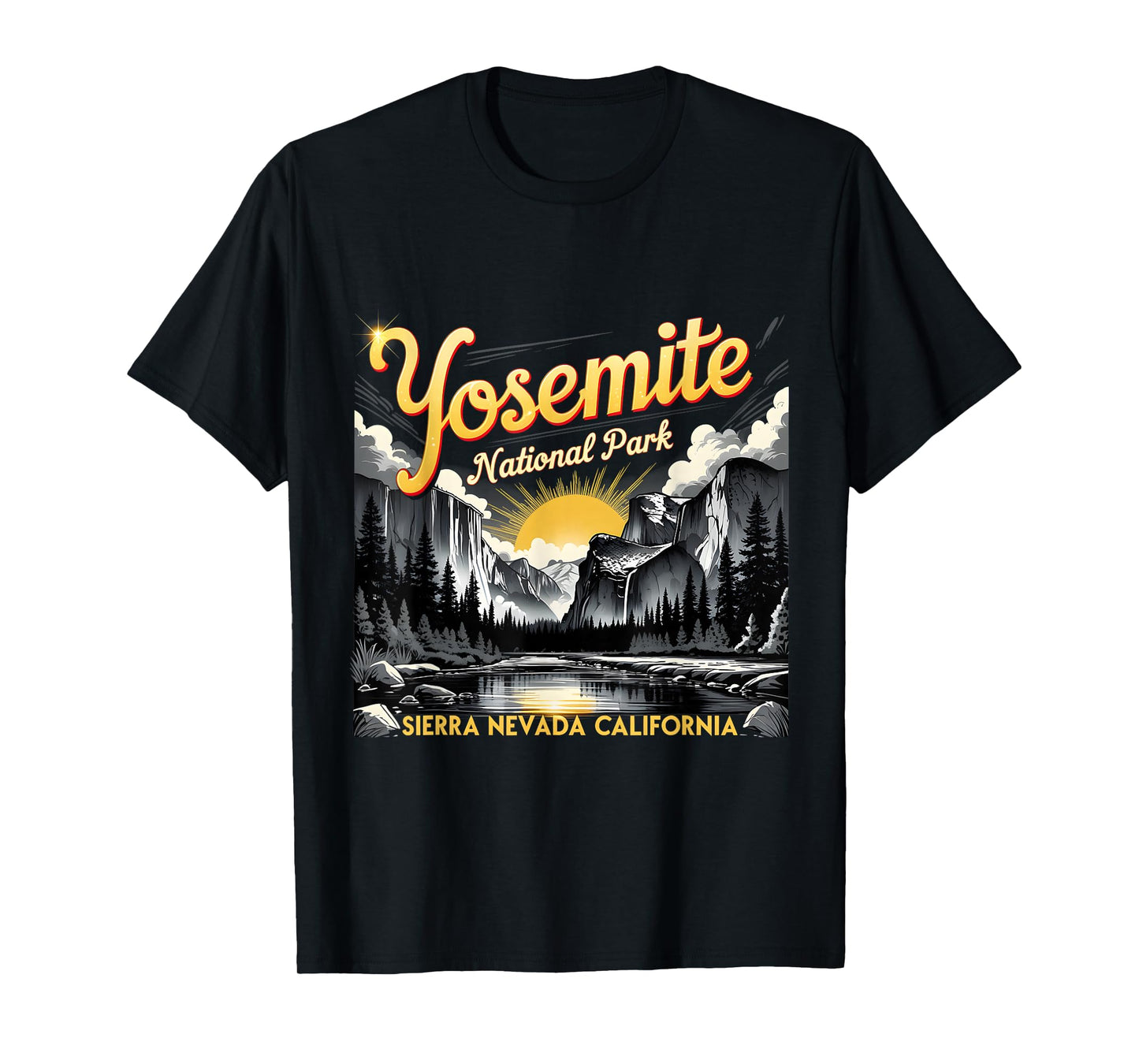 Yosemite Sierra Nevada Vintage Sunset Wilderness Art T-Shirt