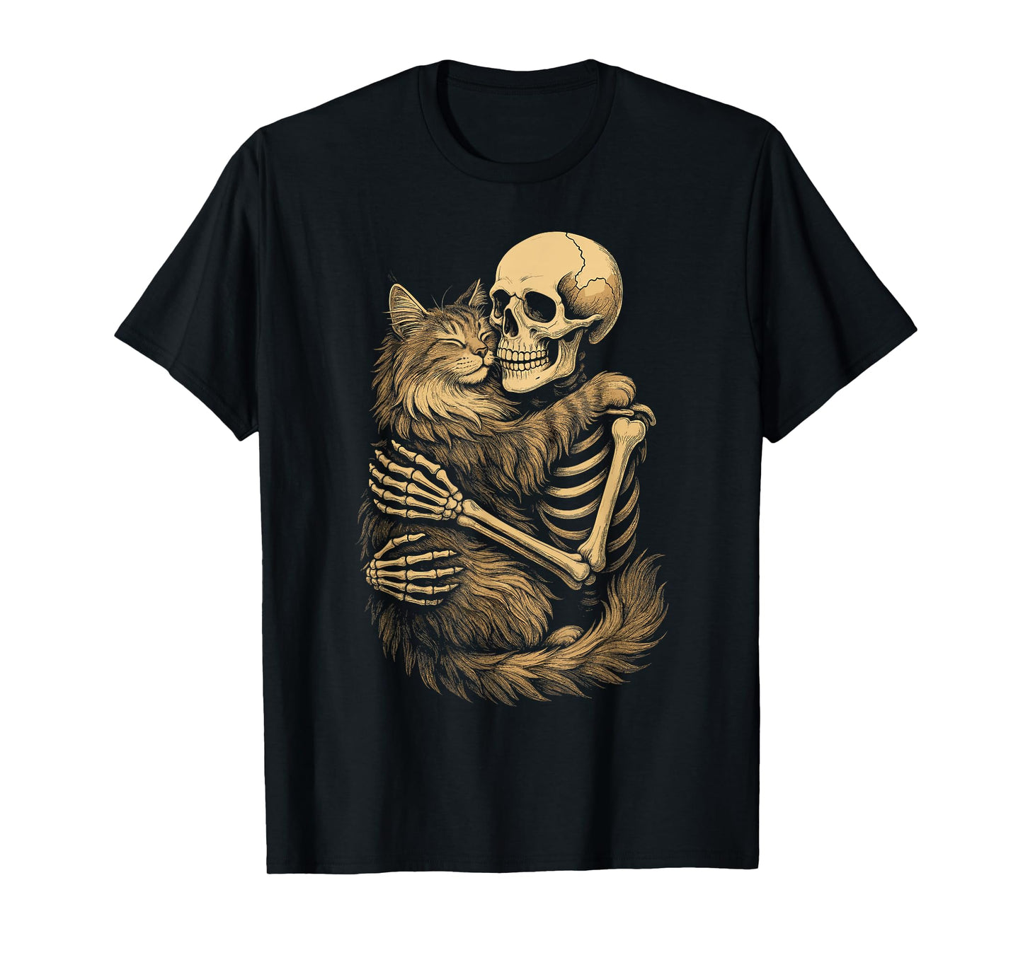 Skeleton Hugging Norwegian Forest Cat T-Shirt