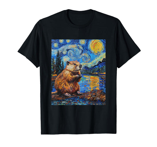Beaver - Van Gogh Style - Starry Night Graphic T-Shirt