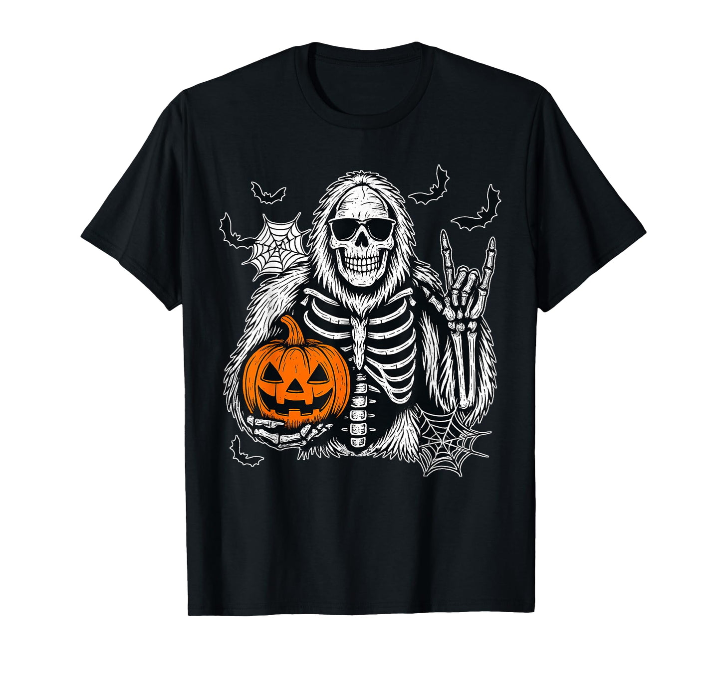 Spooky Bigfoot Jack O Lantern Skeleton Halloween Boys Mens T-Shirt