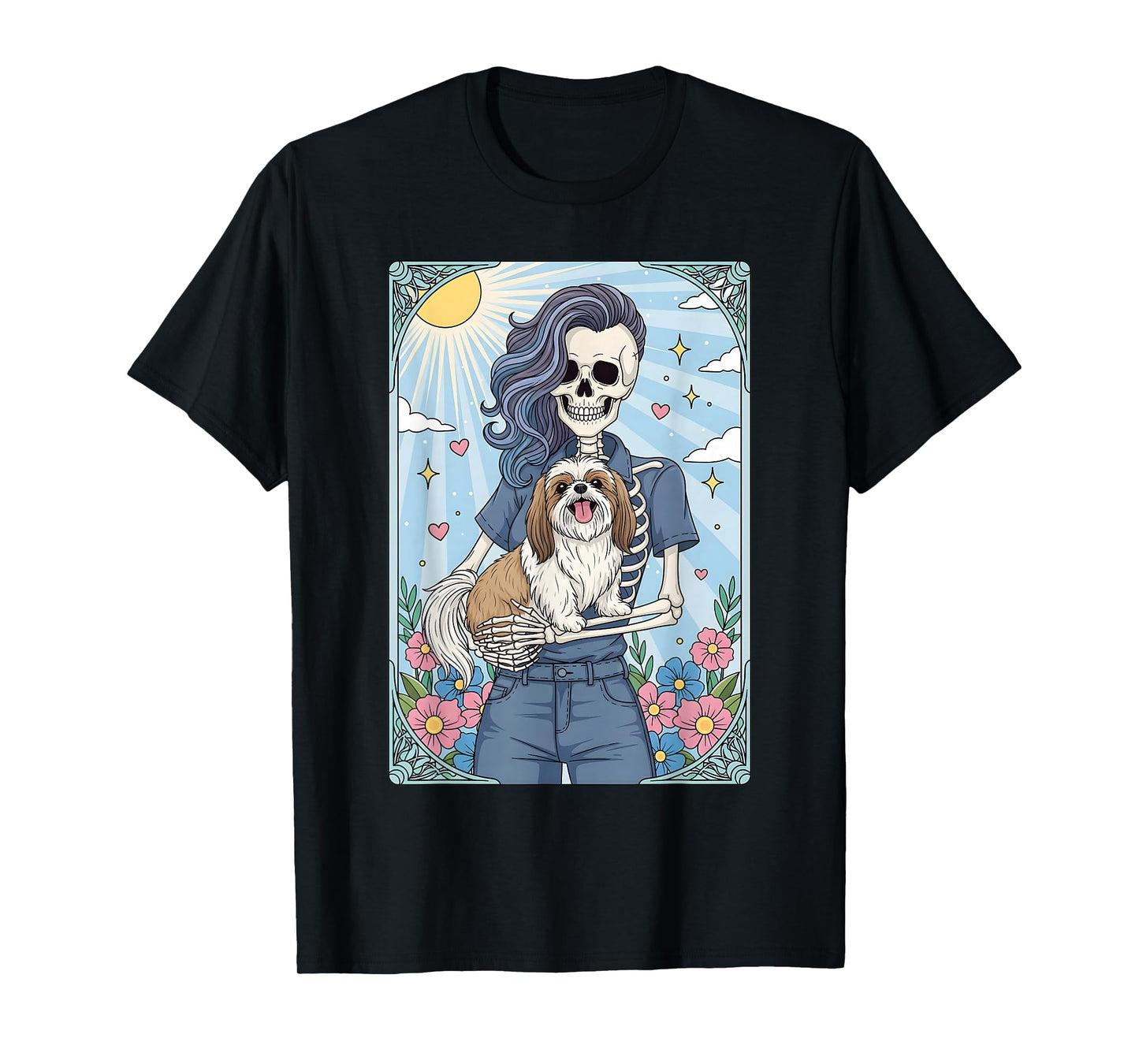 Shih Tzu Dog Tarot Card Halloween Costume Skeleton T-Shirt