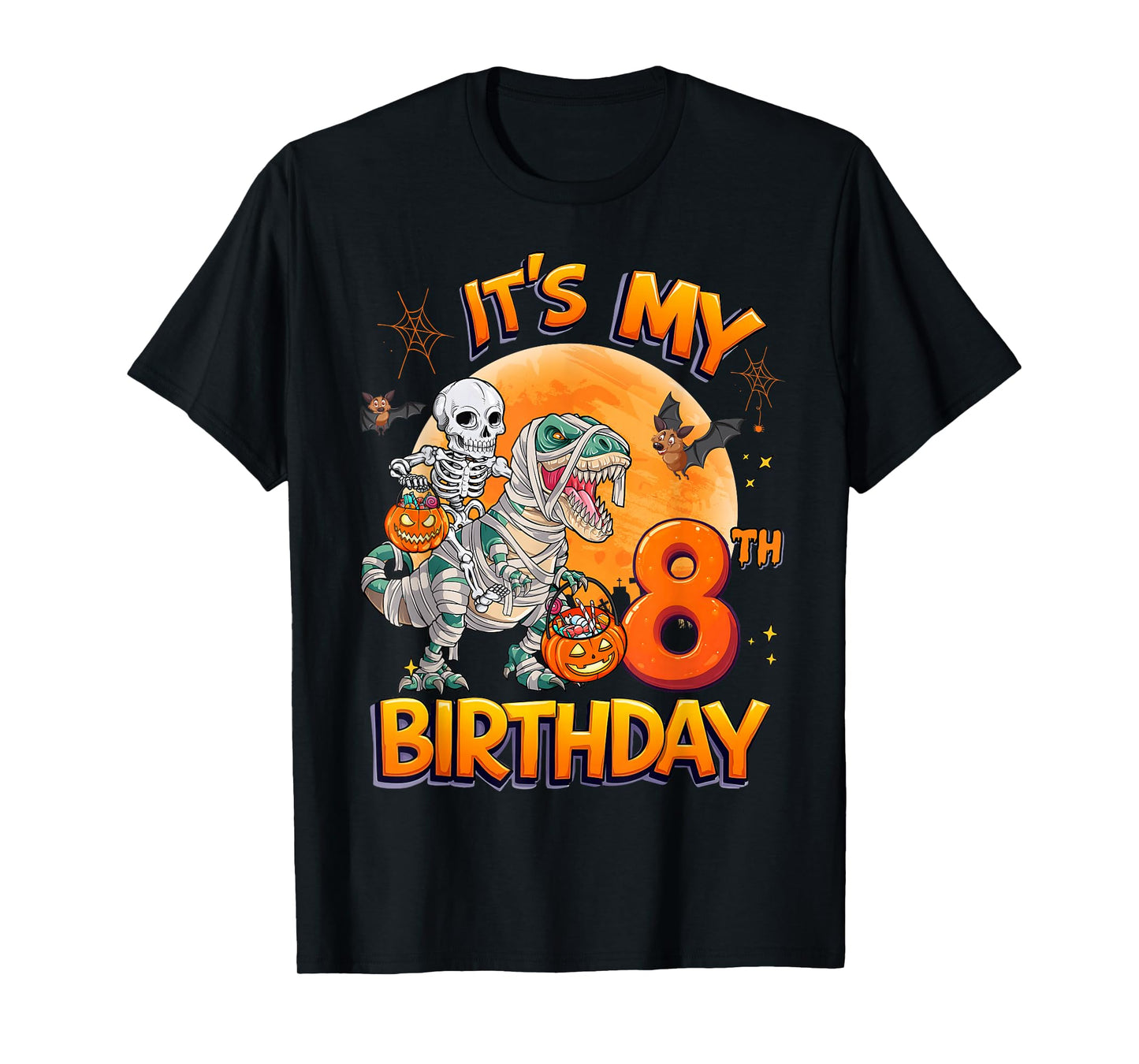 It's My 8th Birthday Dinosaur Skeleton Halloween 8 Years Old T-Shirt
