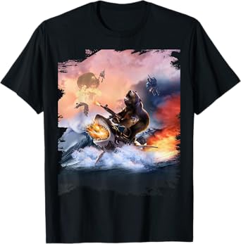 Bear Riding Shark Funny T-Shirt