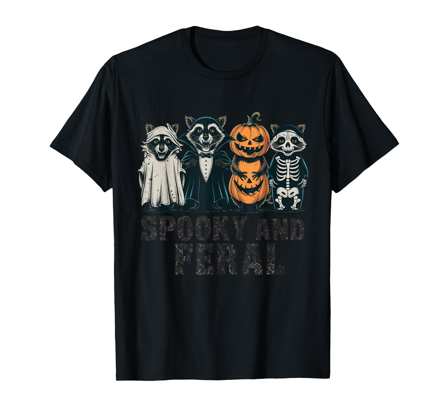 Spooky and Feral Raccoon Halloween Vintage Funny Costume T-Shirt