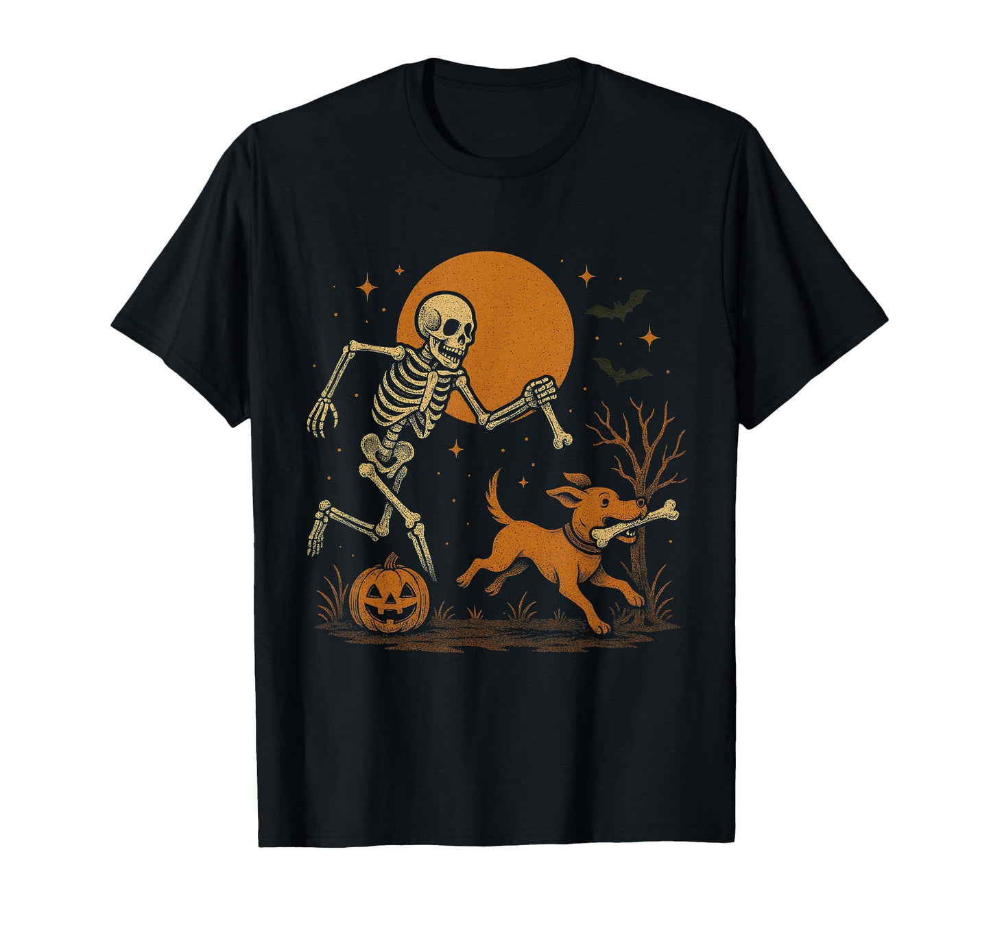 Skeleton Chasing Dog Funny Halloween Dog Mom Pet Lover Pug T-Shirt