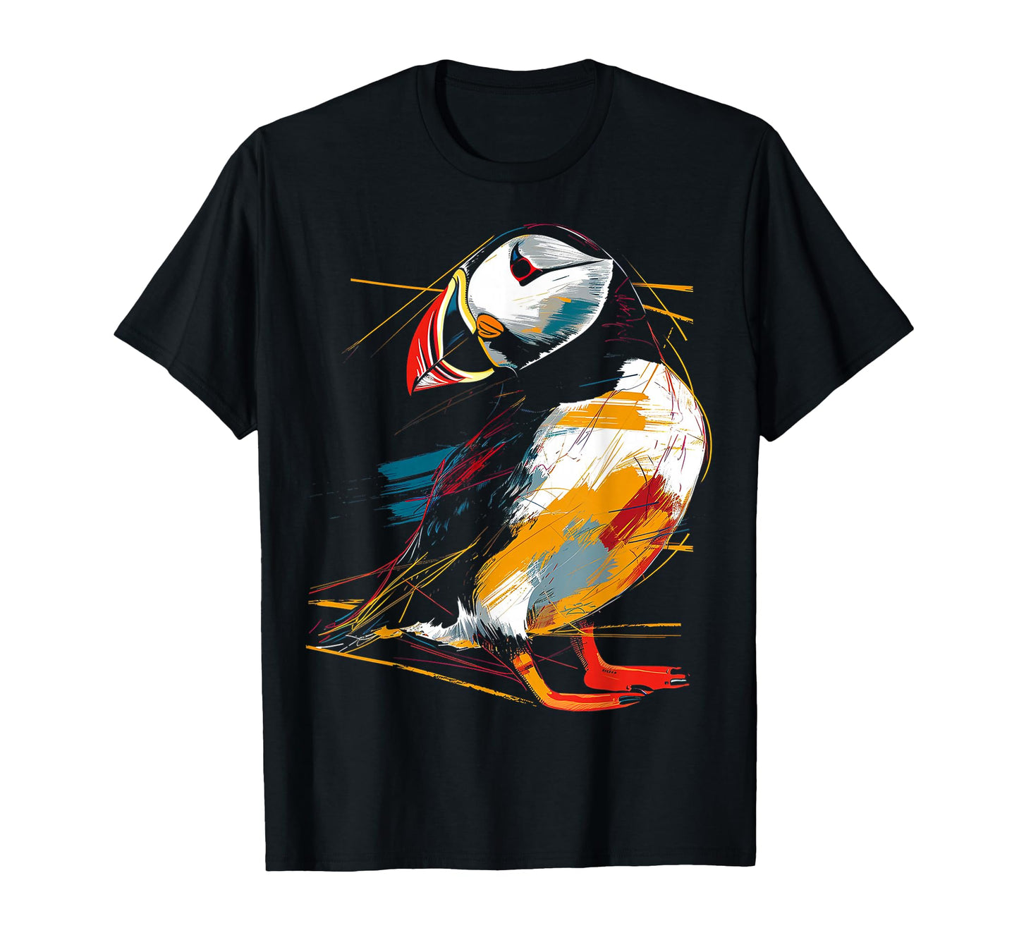 Puffin Colorful Art Bird Animal Drawing Graphic Puffin T-Shirt