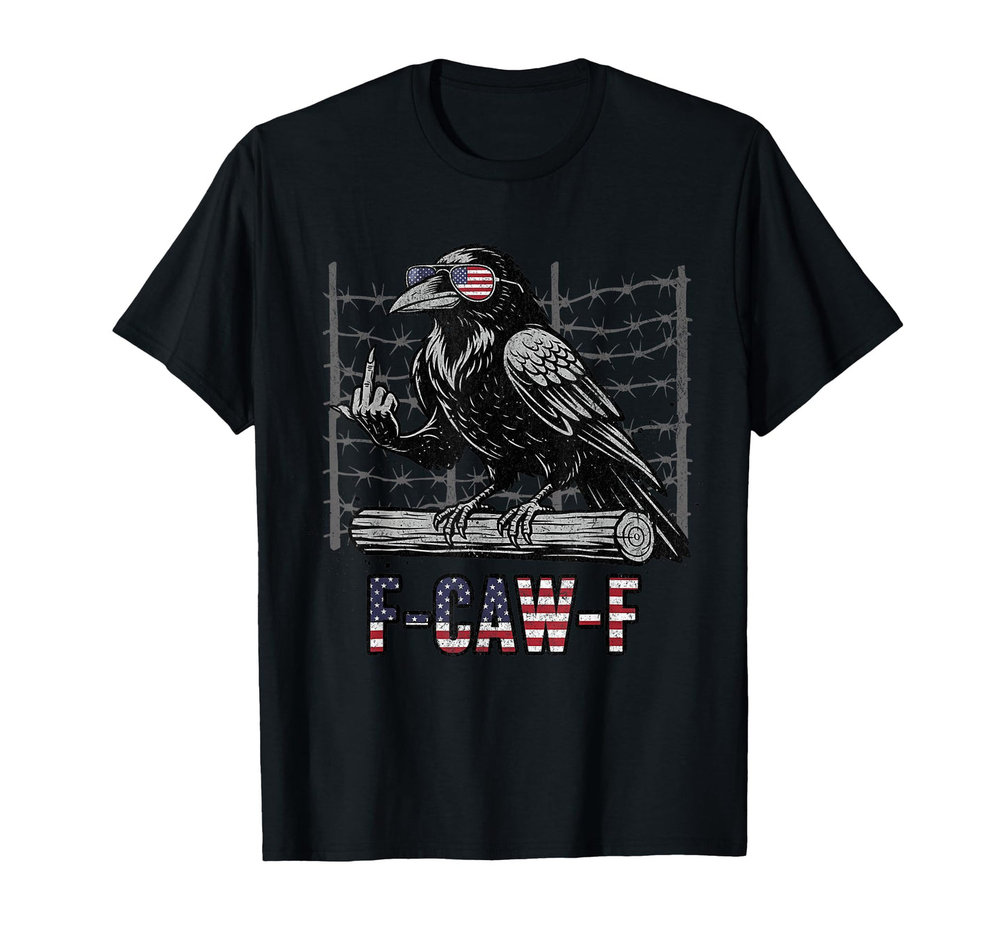 Funny Crow F-Caw-F American Flag Sunglasses Raven Middle Fin T-Shirt