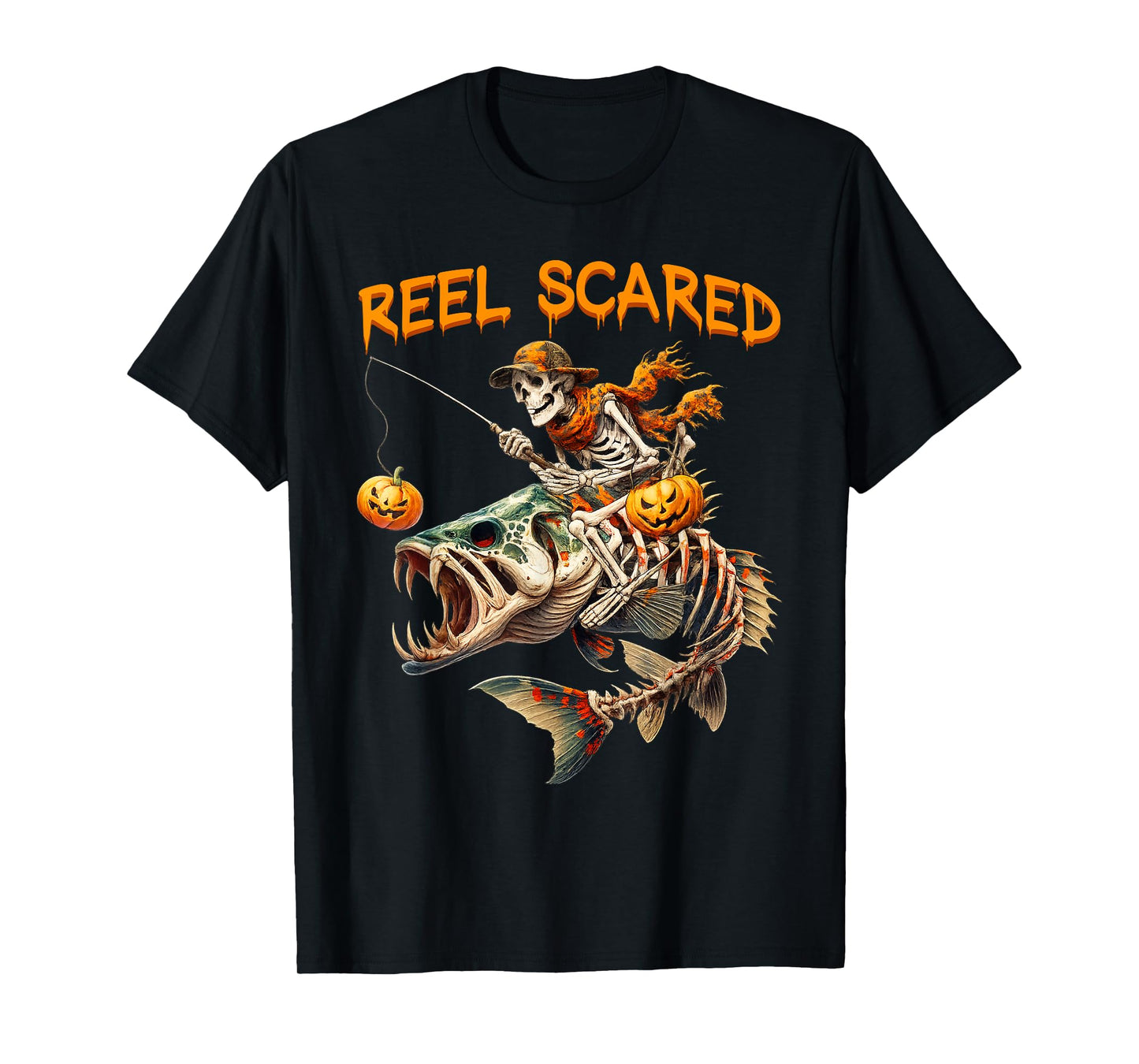 Fishing Skeleton Fisherman Reel Scared Halloween Fishing T-Shirt