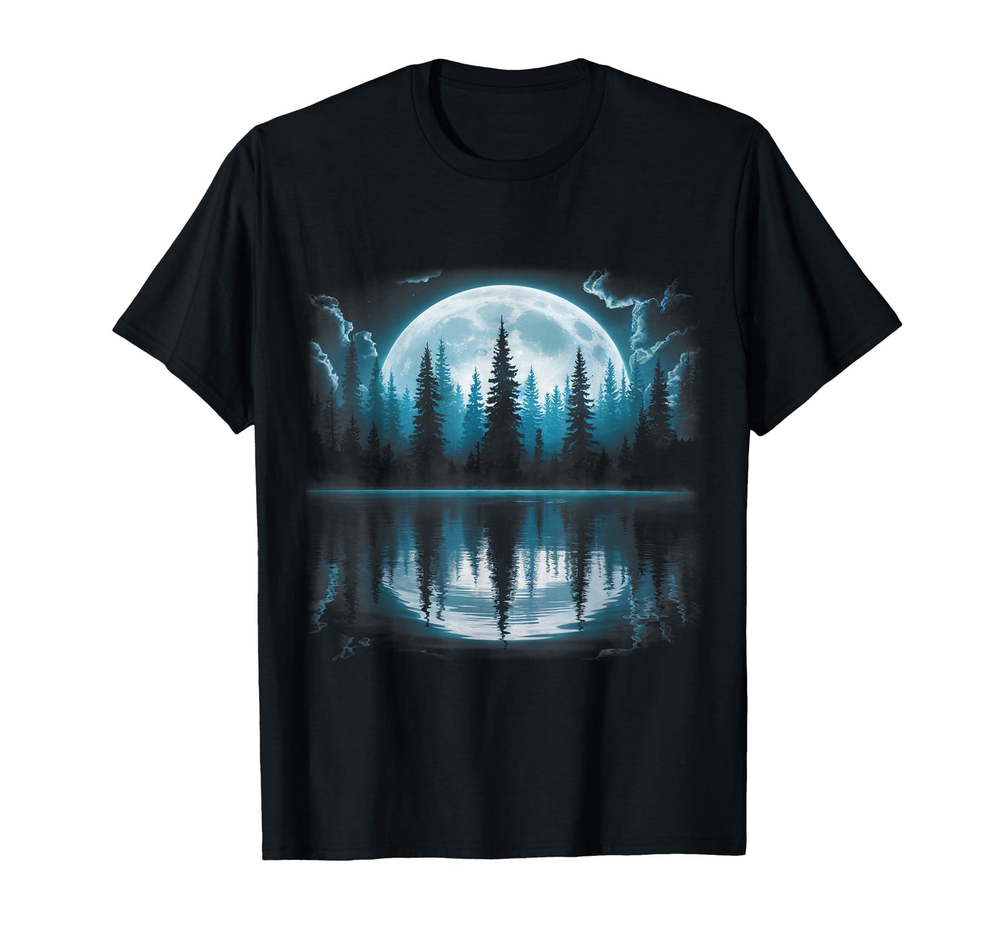 Full Moon Forest Trees Reflection Nature Outdoor Night Art T-Shirt