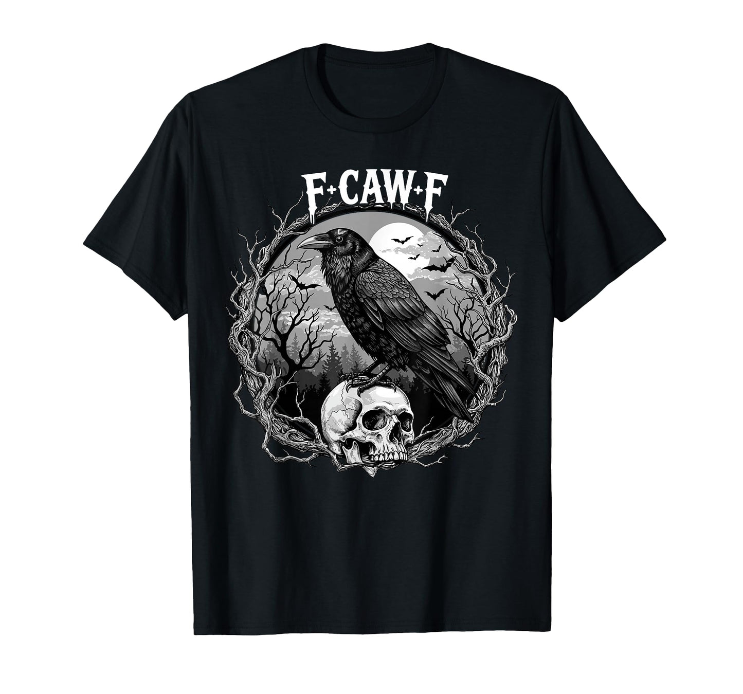Black Crow, F-Caw-F Funny Black Bird Moon Gothic Adult Humor T-Shirt