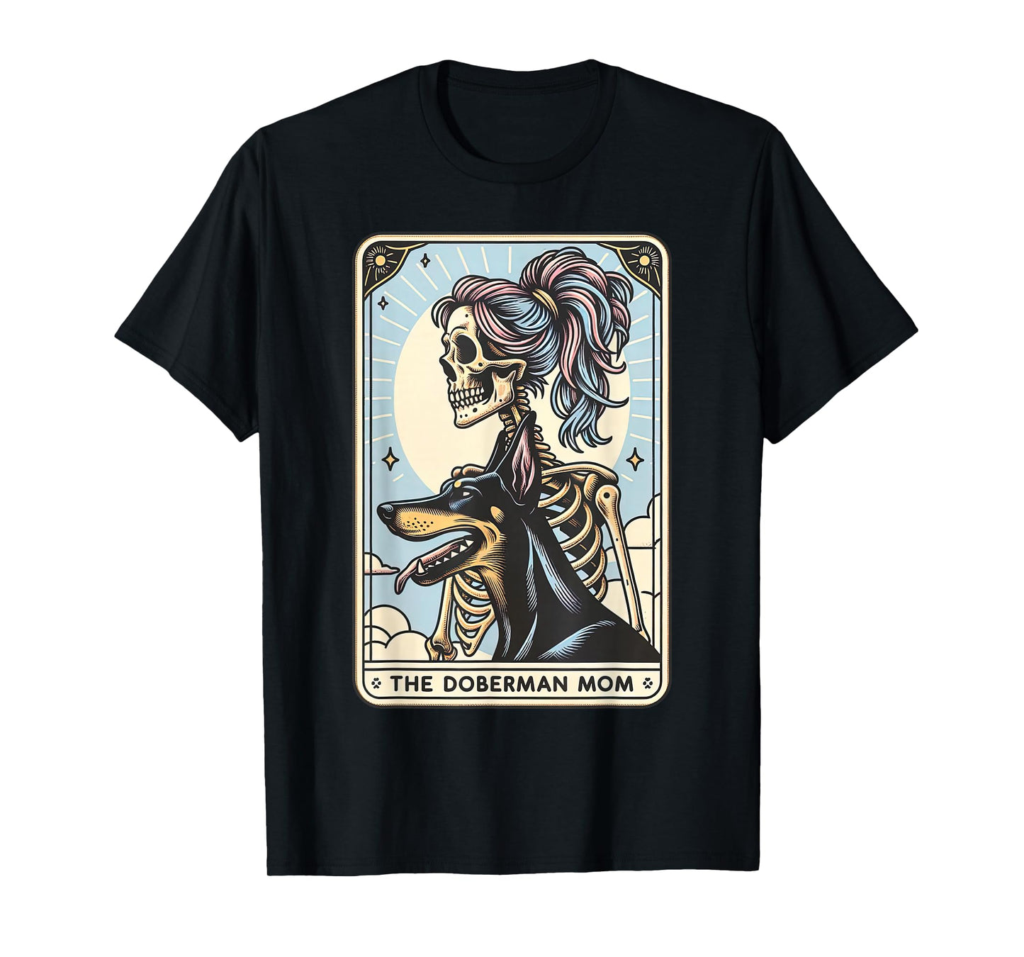 Doberman Mom Tarot Card Skeleton Dog Mama Halloween Witchy T-Shirt