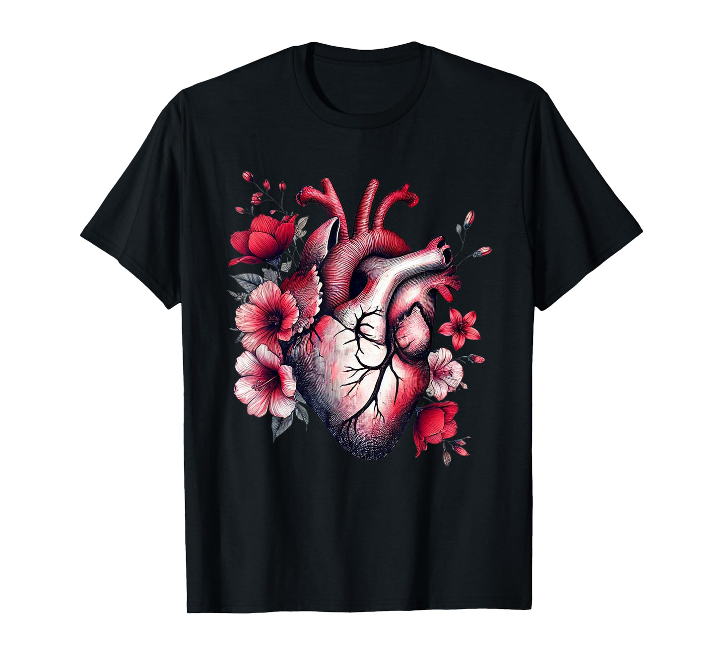 Cardiology Nurse Cardiac RN Anatomical Heart With Flowers T-Shirt