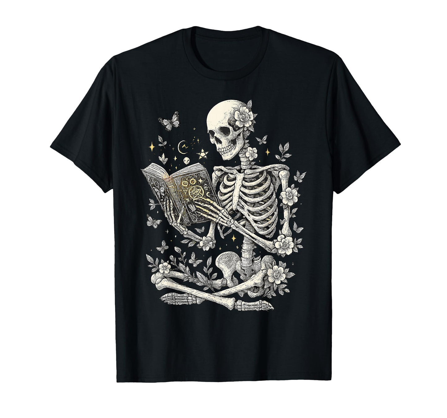 Skeleton Book Floral Skull Halloween Teacher Shirt T-Shirt