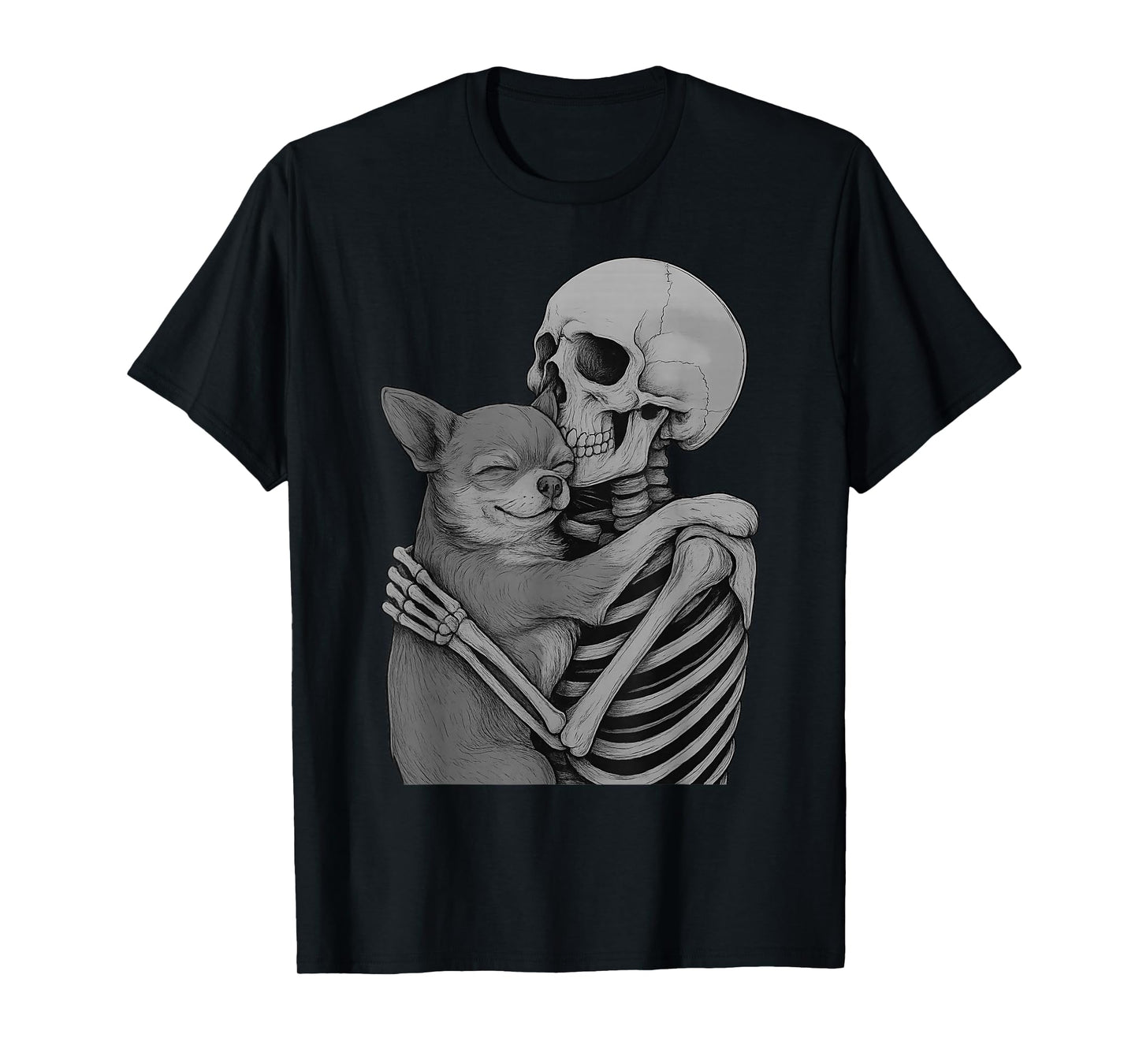 Chihuahua Skeleton Hug Halloween Dog Lover T-Shirt