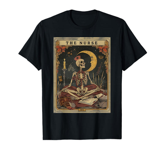 Cottagecore Skeleton Tarot Card The Nurse Funny Halloween T-Shirt