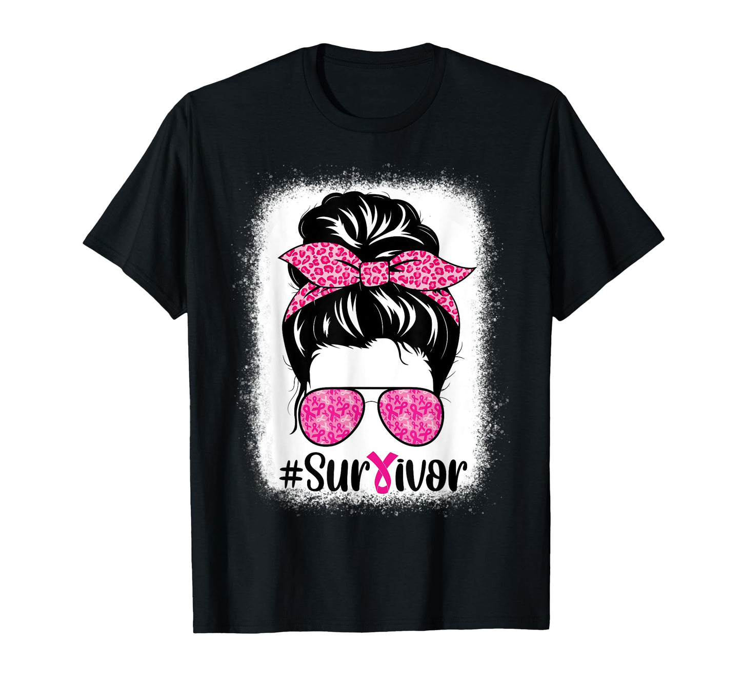 Survivor Breast Cancer Awareness Messy Bun Hair Bleached T-Shirt
