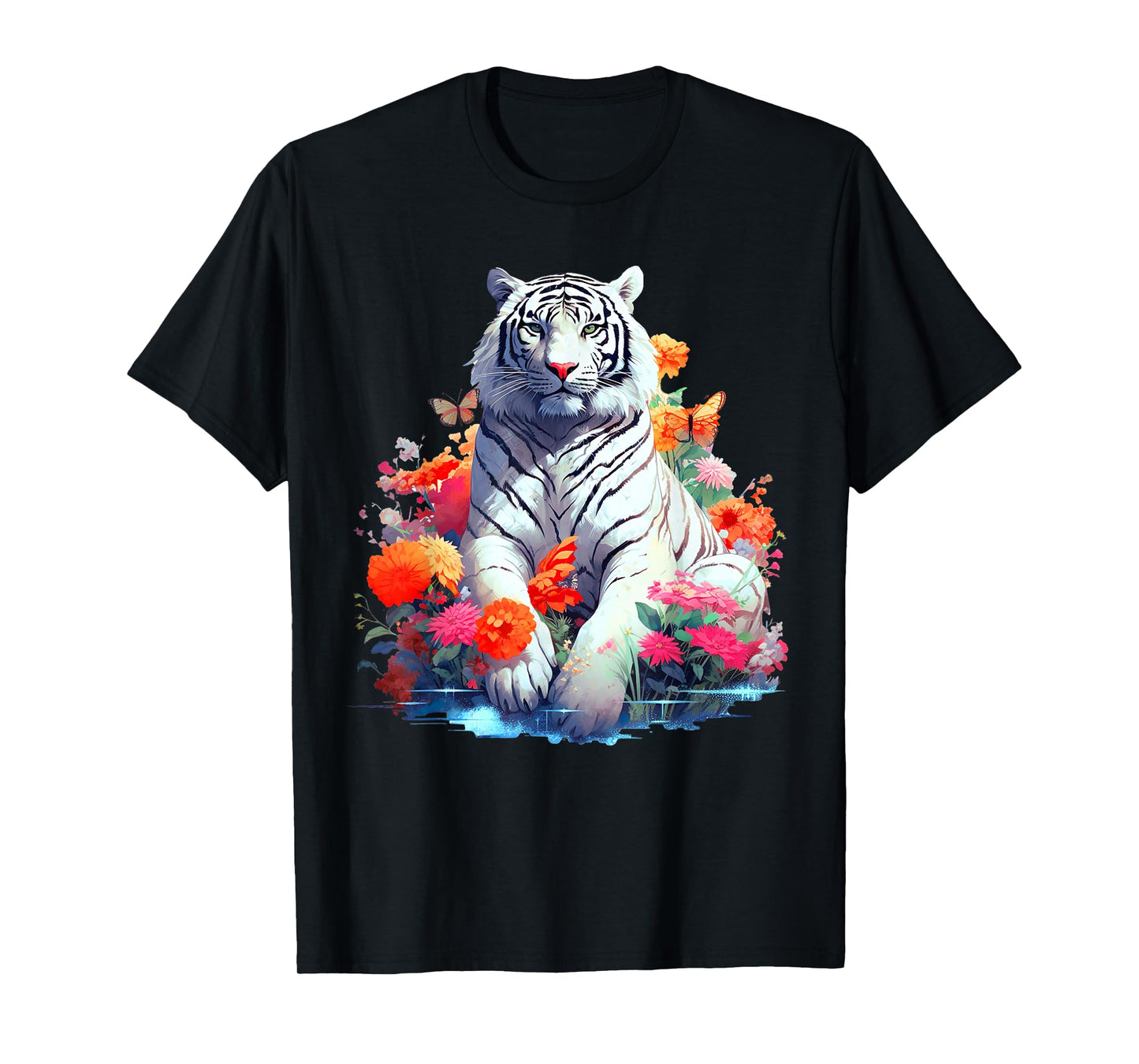Tiger in White - Flower Art - Animal Art Tiger T-Shirt