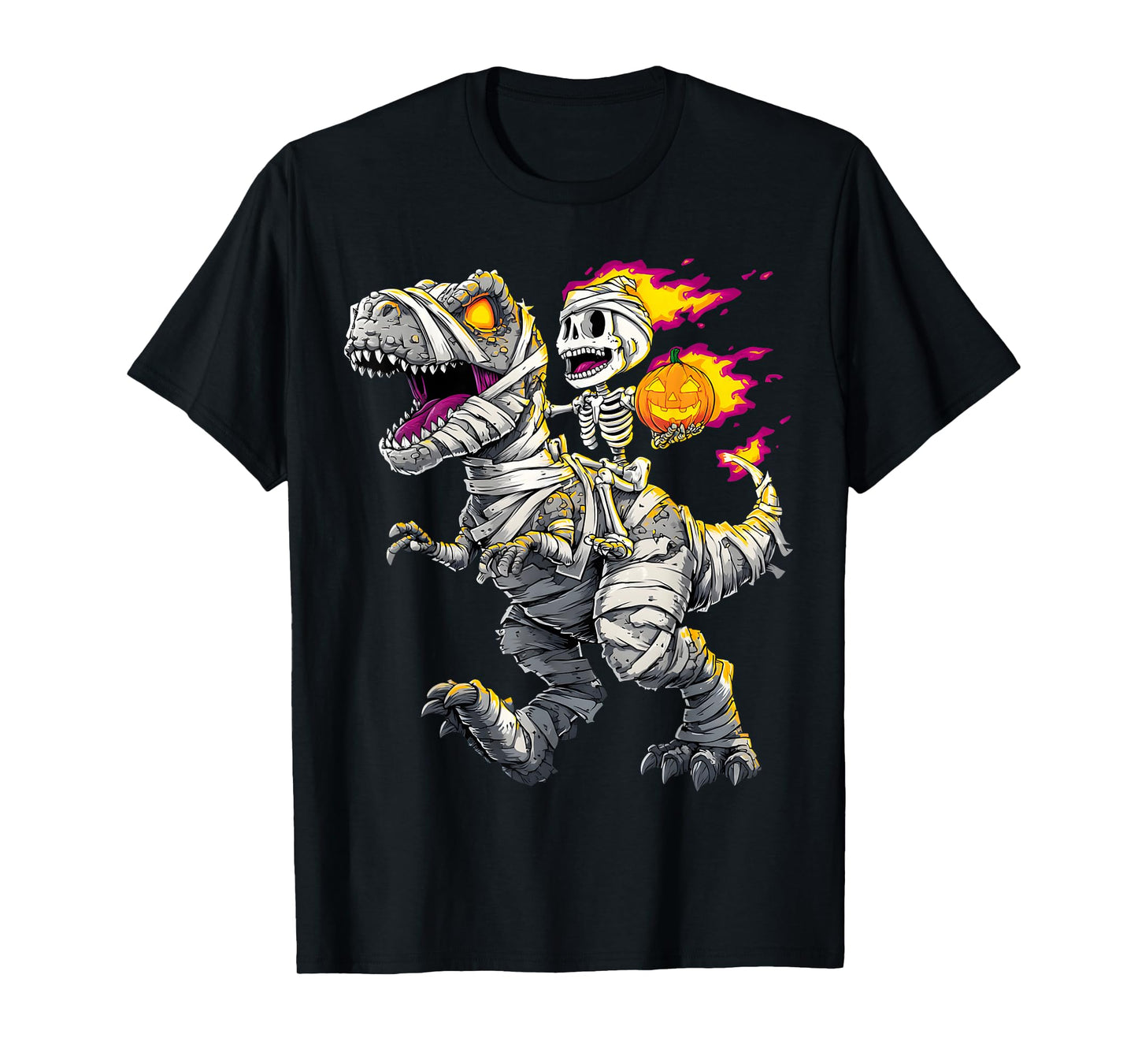 Skeleton Riding Mummy Dinosaur T rex T-Shirt