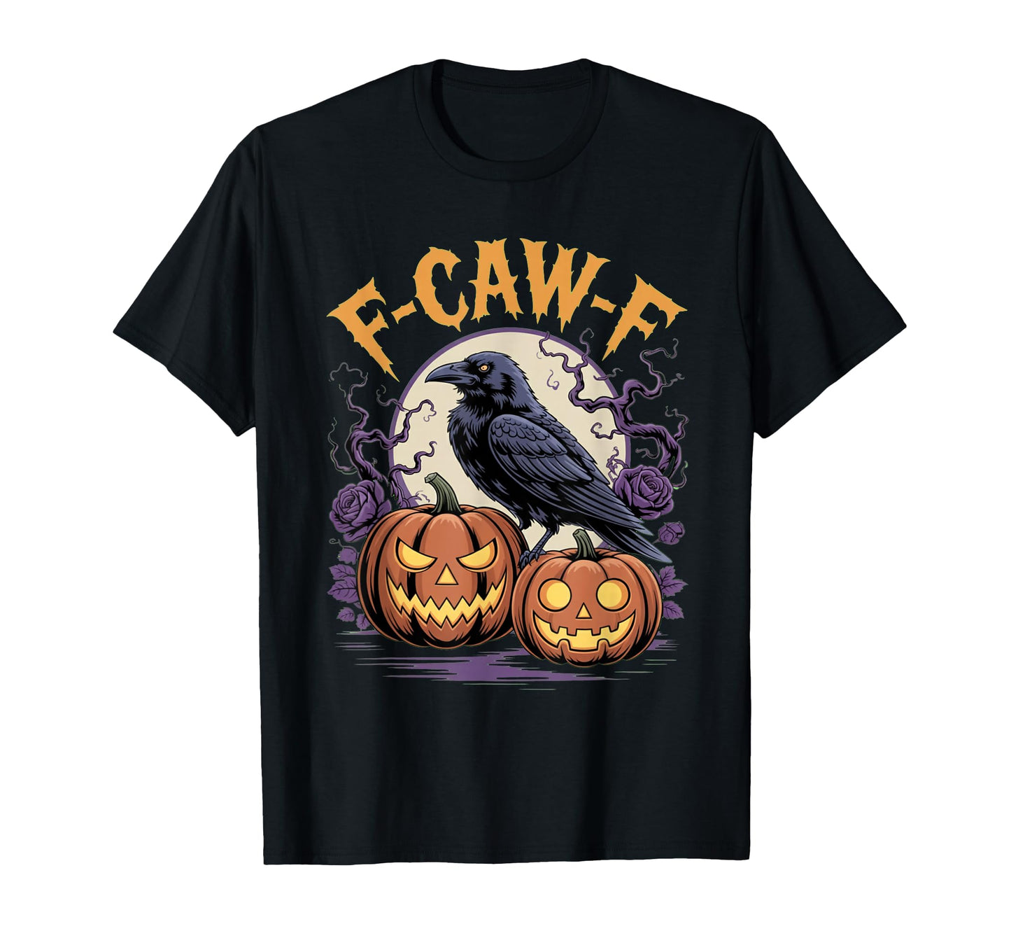 F CAW F Crow Spooky Bird Raven Fall Vibe Scary Pumpkin Night T-Shirt