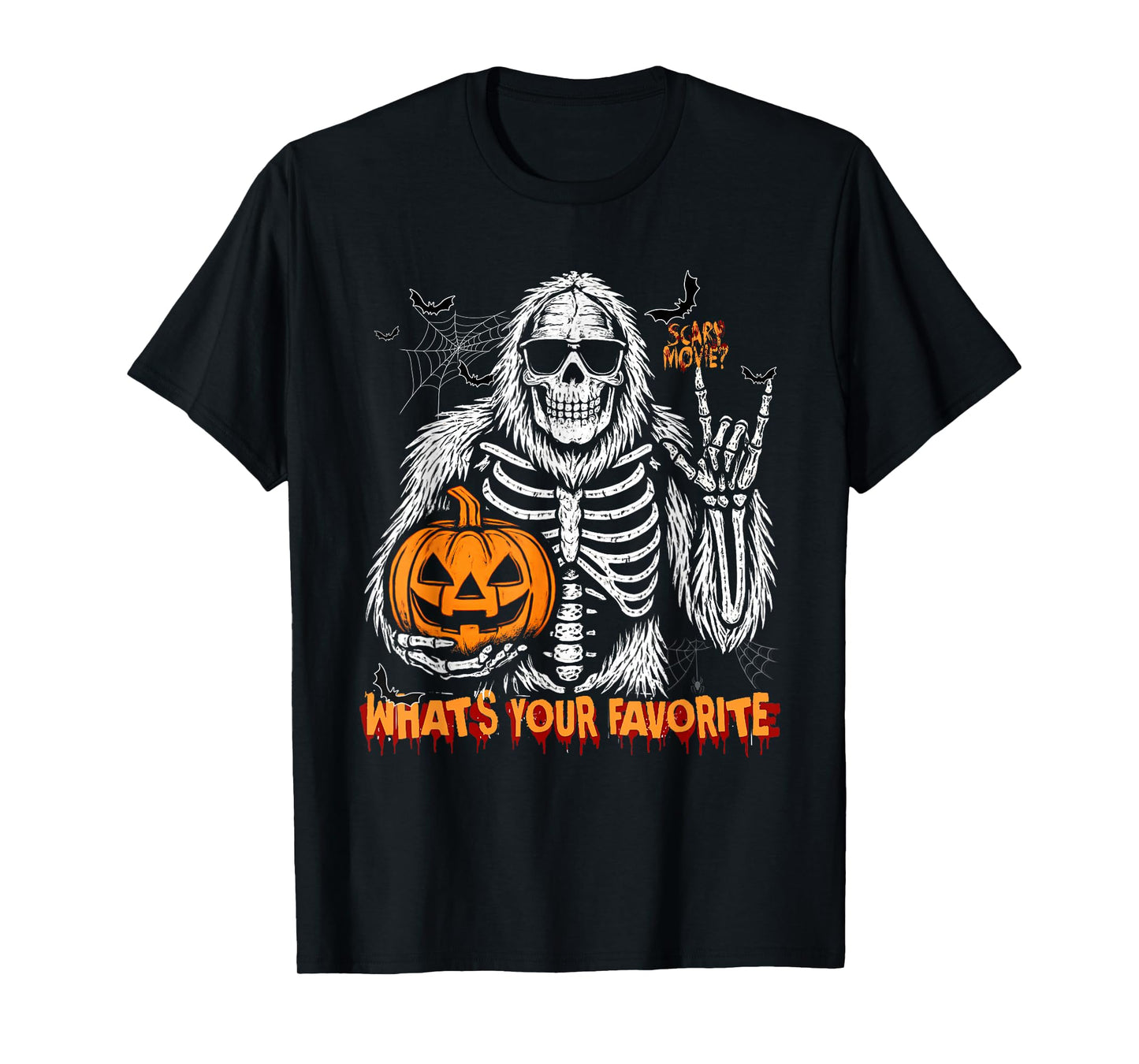 Spooky Bigfoot Jack O Lantern Skeleton Halloween Boys Mens T-Shirt