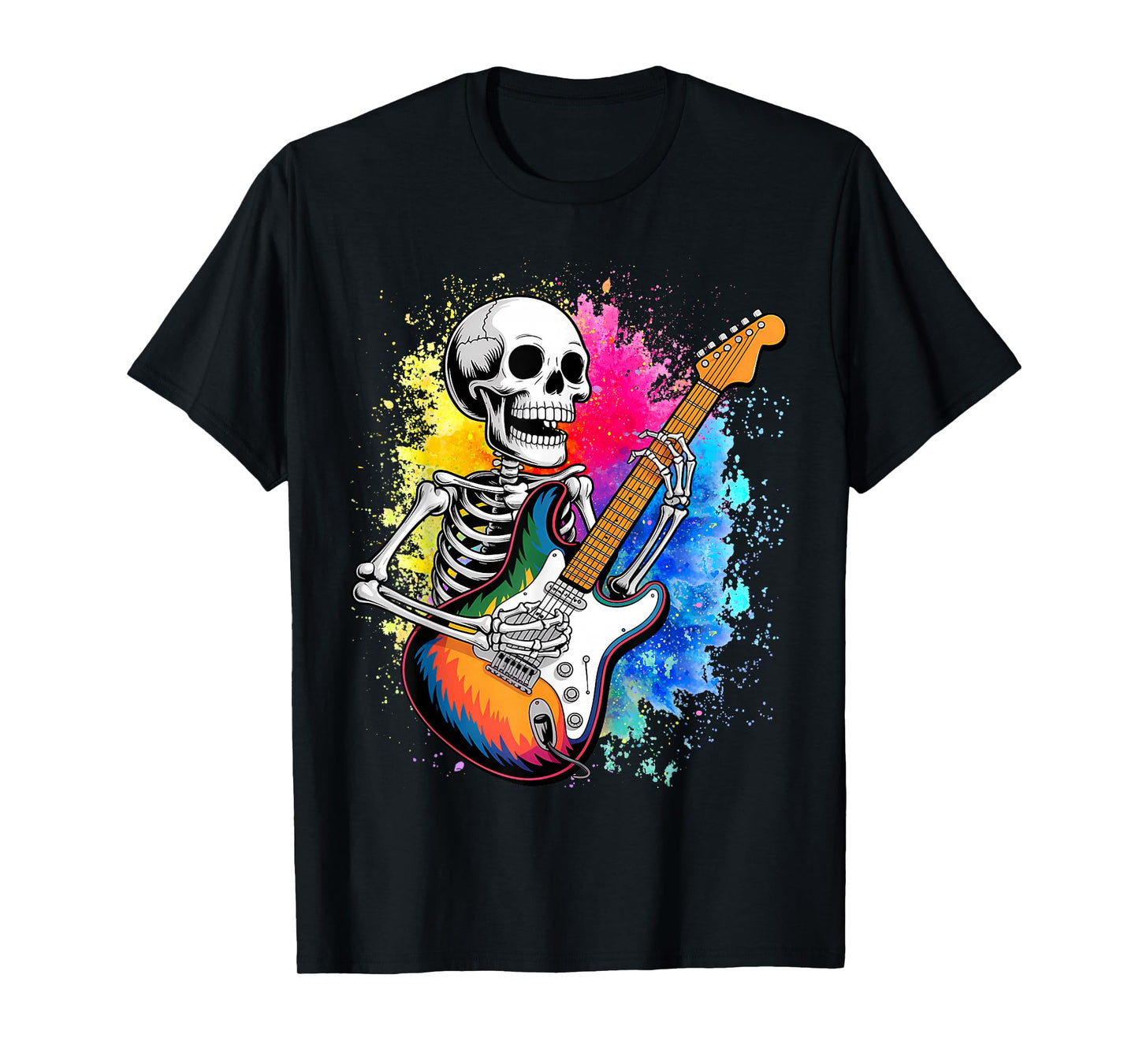 Skull Skeleton Metalhead Playing Guitar Graphic T-Shirt