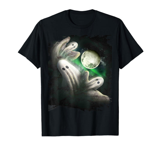 3 Three Ghost Moon, Wolf Ghosts Howling, Funny Halloween T-Shirt