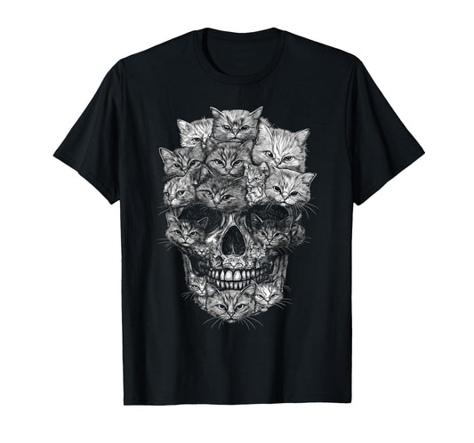 A Skull But It's Cats Kitty Skeleton Halloween Cat Skull T-Shirt