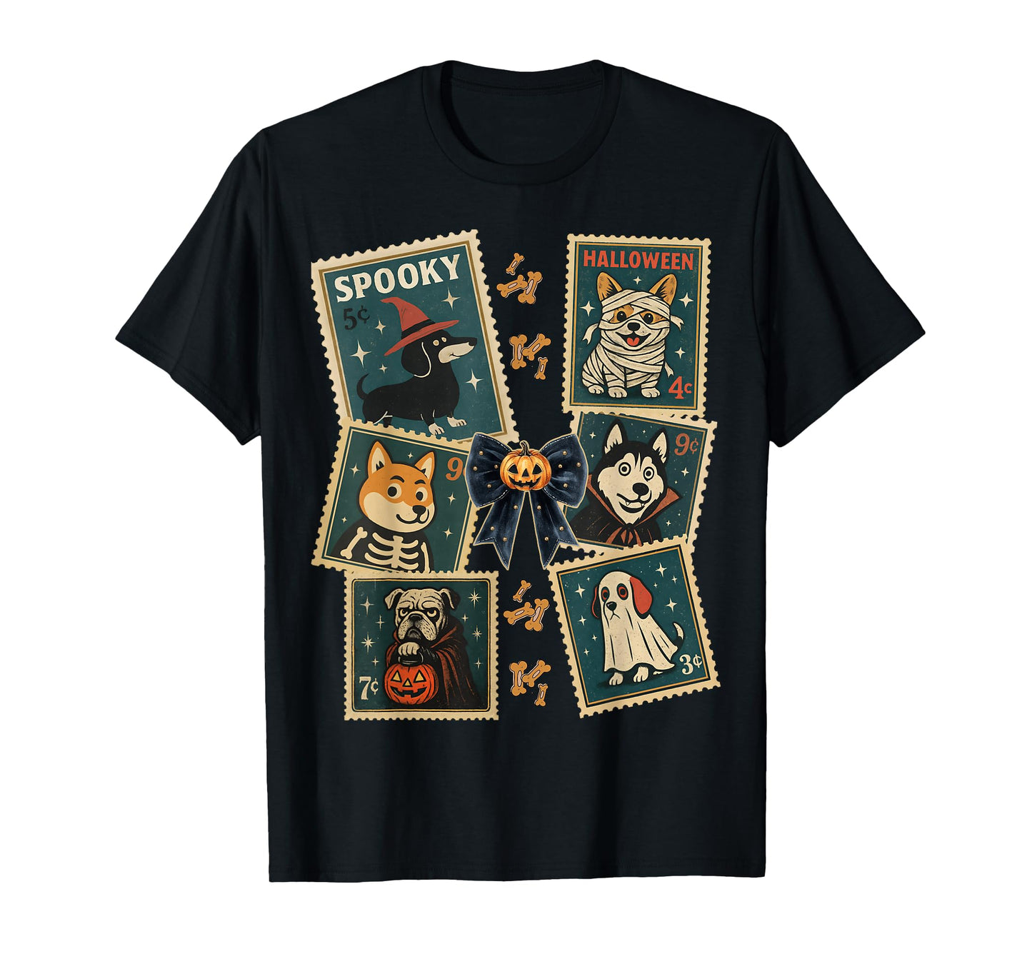 Spooky Dog Halloween Vintage Stamp Costume Design Apparel T-Shirt