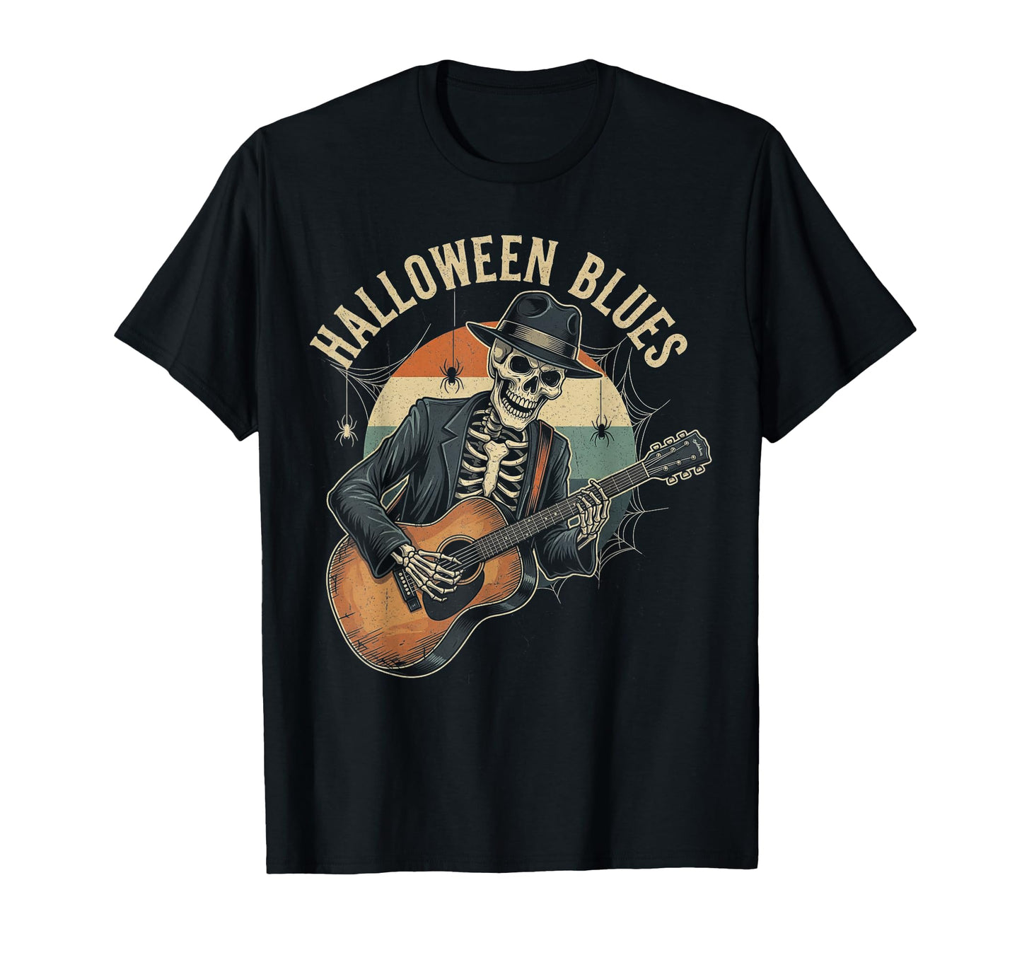 Rockin Skeleton Blues Vintage Halloween Black Adult T-Shirt