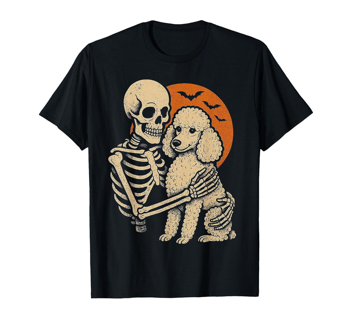 Skeleton Hugging Poodle Halloween Lover Mom Dad T-Shirt