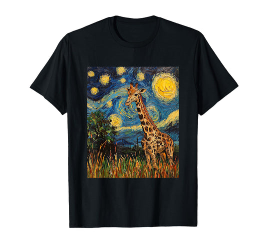 Cute Giraffe Africa - Van Gogh Style - Starry Night T-Shirt